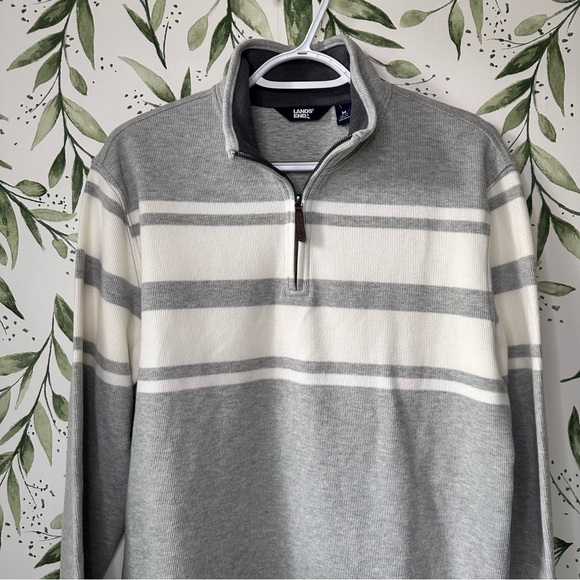 Lands’ End Bedford Rib 1/4 Zip. Medium. Gray/Ivory stripe. NWT. - Picture 3 of 9